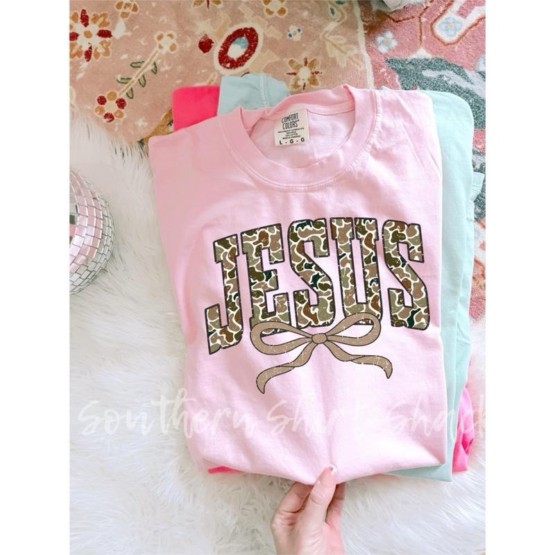Camo Jesus T shirt  | Preppy Faith based T shirt | Blossom comfort colors T shirt