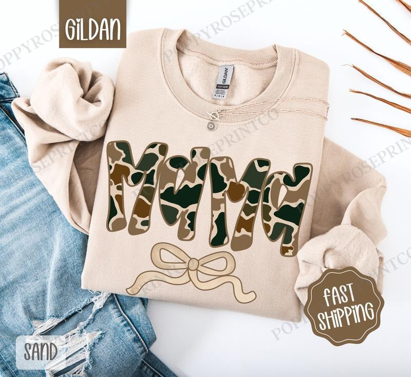 Camo Mama Sweatshirt, Women's Crewneck, Cute Camo Women's Sweater T-Shirts, Hoodie | CiraTrend.com