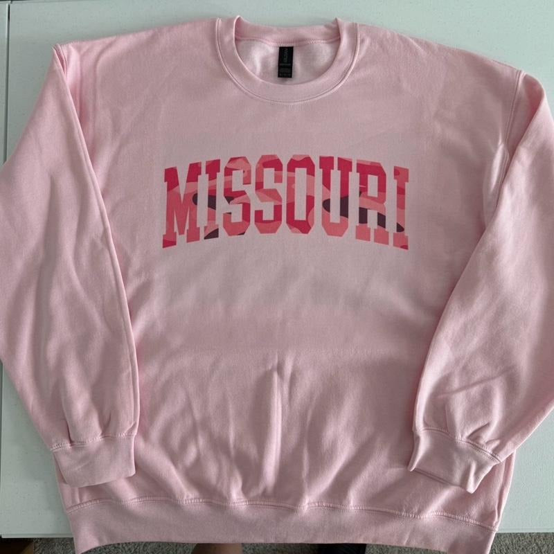 Camo State Name Sweatshirt Pink on Pink Comfortable Fall Varsity Pullover Women's Fashion Crew Neck Texas Tennessee...