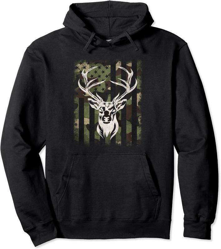 Camouflage American Flag Whitetail Buck Deer Hunting Hunter Hoodie | Unisex Hooded Sweatshirt T-Shirts | CiraTrend.com