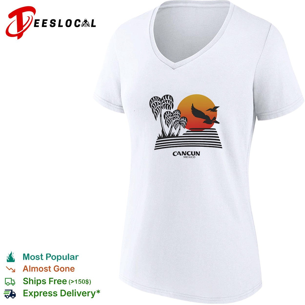 Cancun Mexico sunset palm trees shirt
