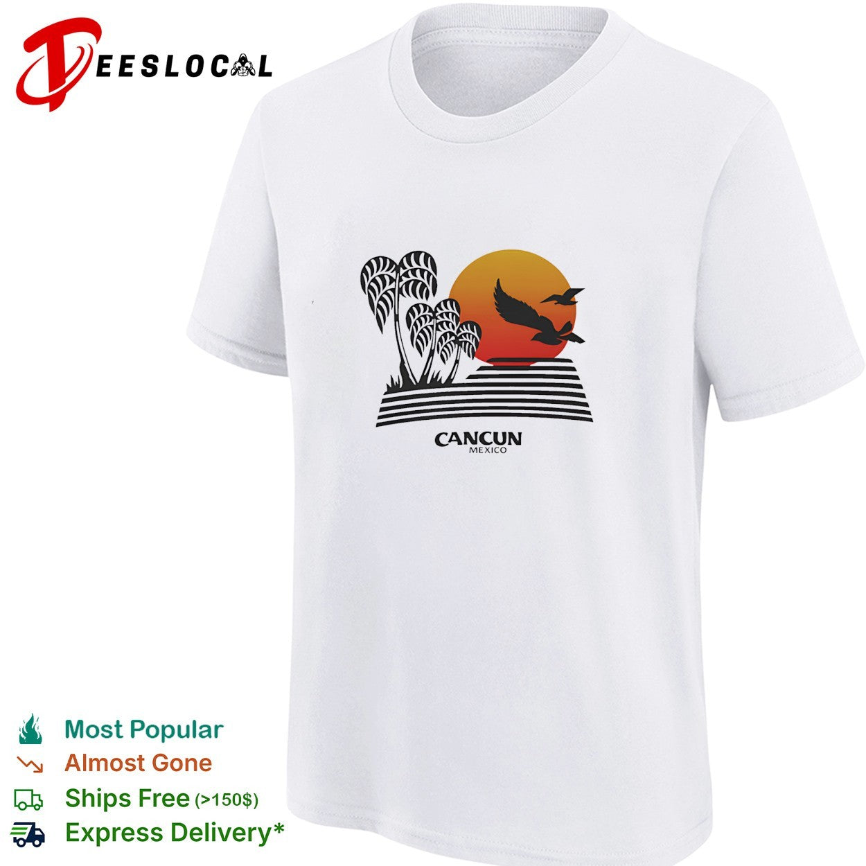 Cancun Mexico sunset palm trees shirt