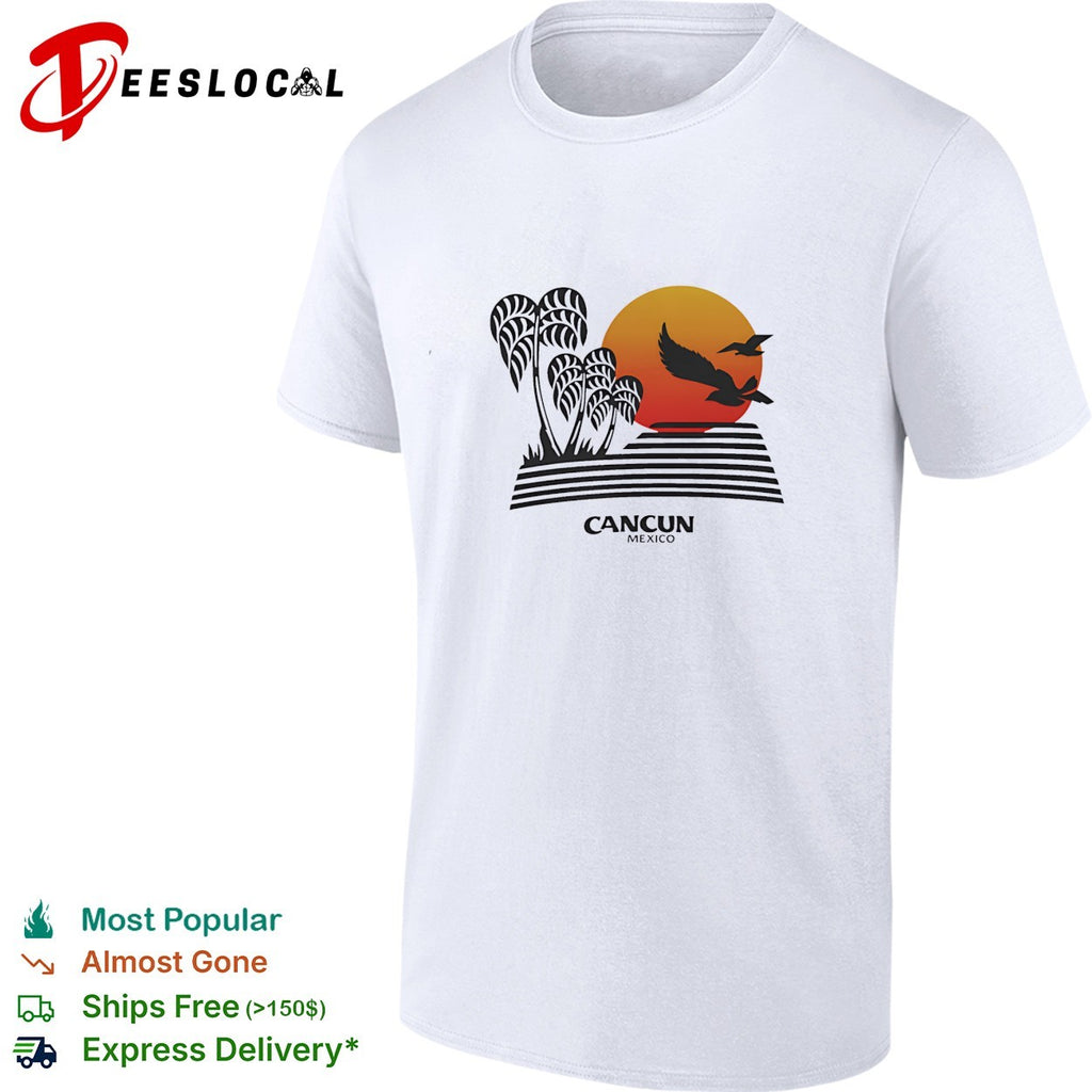 Cancun Mexico sunset palm trees shirt