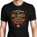 Candy and Horror Movies - Men's Apparel T-Shirts, Hoodie, Sweatshirt | CiraTrend.com (Image 1)