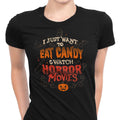 Candy and Horror Movies - Women's Apparel T-Shirts, Hoodie, Sweatshirt | CiraTrend.com (Image 1)