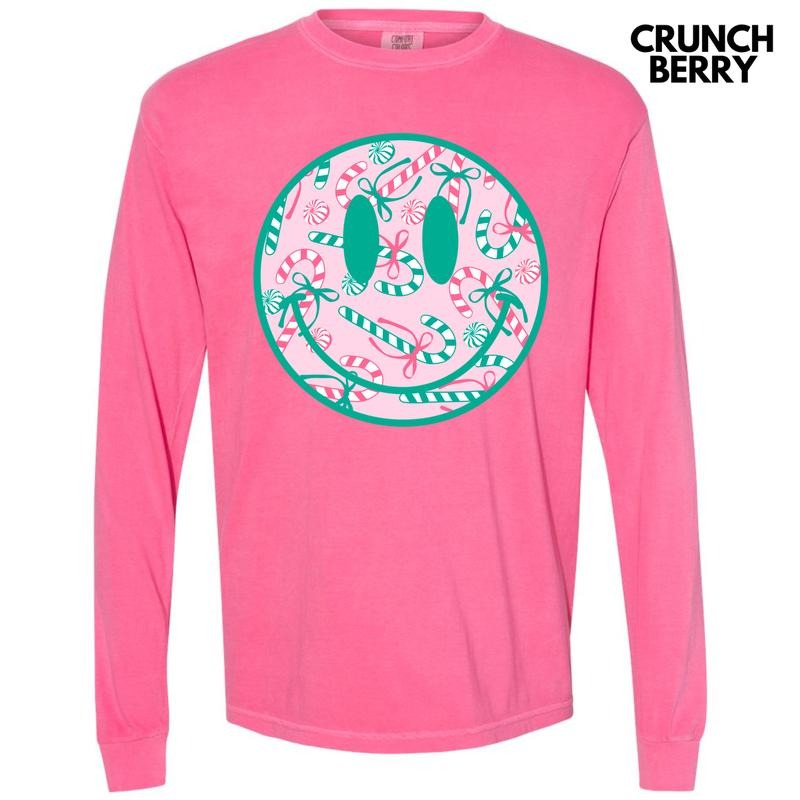 Candy Cane Happy Face Long Sleeve Comfort Colors T-Shirt 'NLB' Hoodie, Sweatshirt | CiraTrend.com