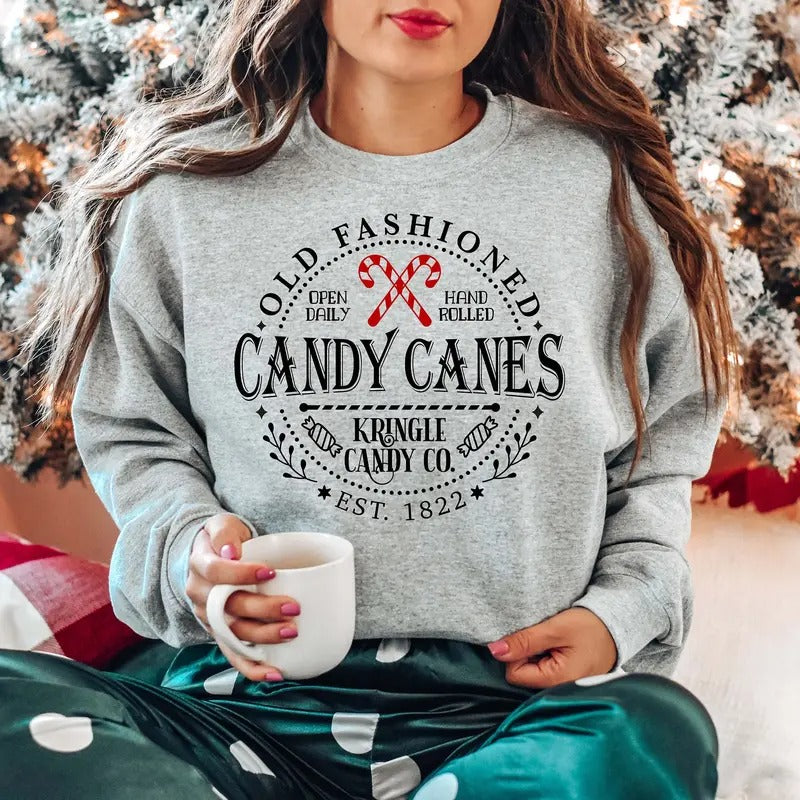 Candy Cane North Pole Vintage Christmas Old Fashion Unisex Sweatshirt Classic Tee Hoodie | CiraTrend.com