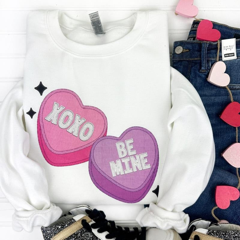 Candy Hearts FAUX Embroidery Gildan Sweatshirt T-Shirts, Hoodie | CiraTrend.com