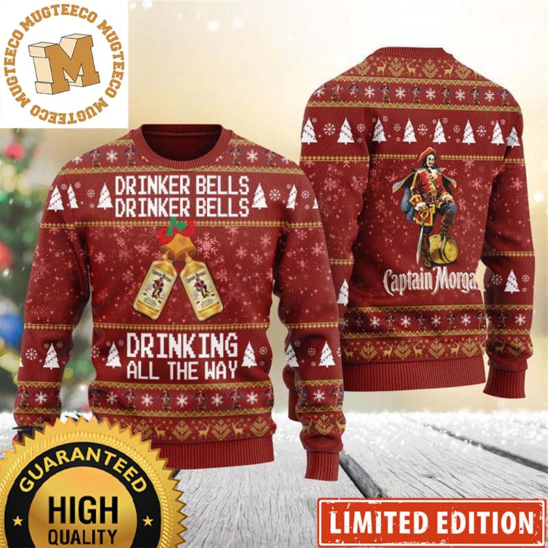 Captain Morgan Drinker Bells Drinker Bells Drinking All The Way Funny Ugly Sweater 2023