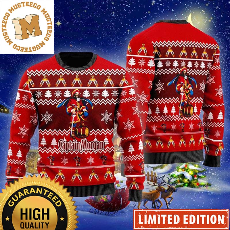 Captain Morgan Rum Christmas Cheers Signature Red With Snowflakes Knitting Pattern Holiday Ugly Sweater