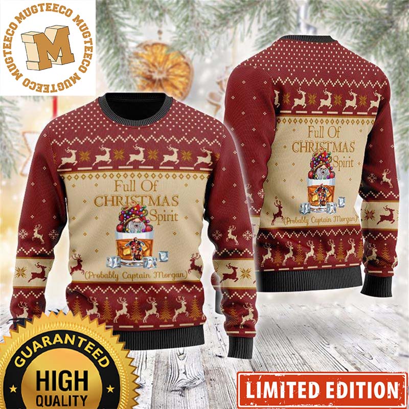 Captain Morgan Rum Full Of Christmas Spirit Probably Captain Morgan Wine Red And Beige Christmas Ugly Sweater