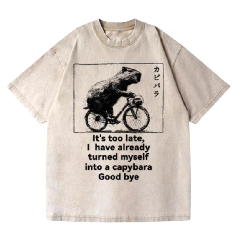Capybara Vintage Wash Japanese Design T-Shirt, Funny Anime Graphic Tee Shortsleeve Comfort Top Hoodie, Sweatshirt