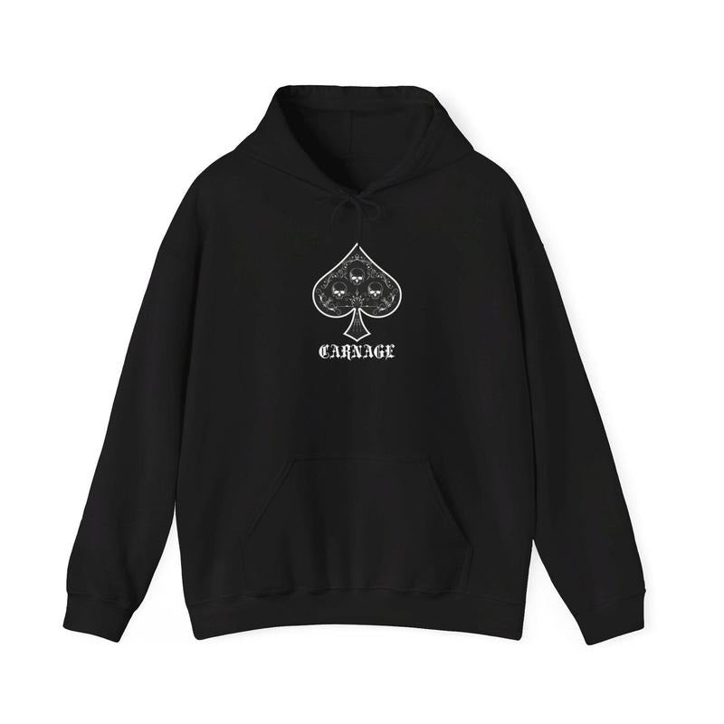 Carnage (Owned by the Spade Brothers back design) Unisex Heavy Blend Hooded Soft Comfort Crewneck Pullover Long Sleeves...