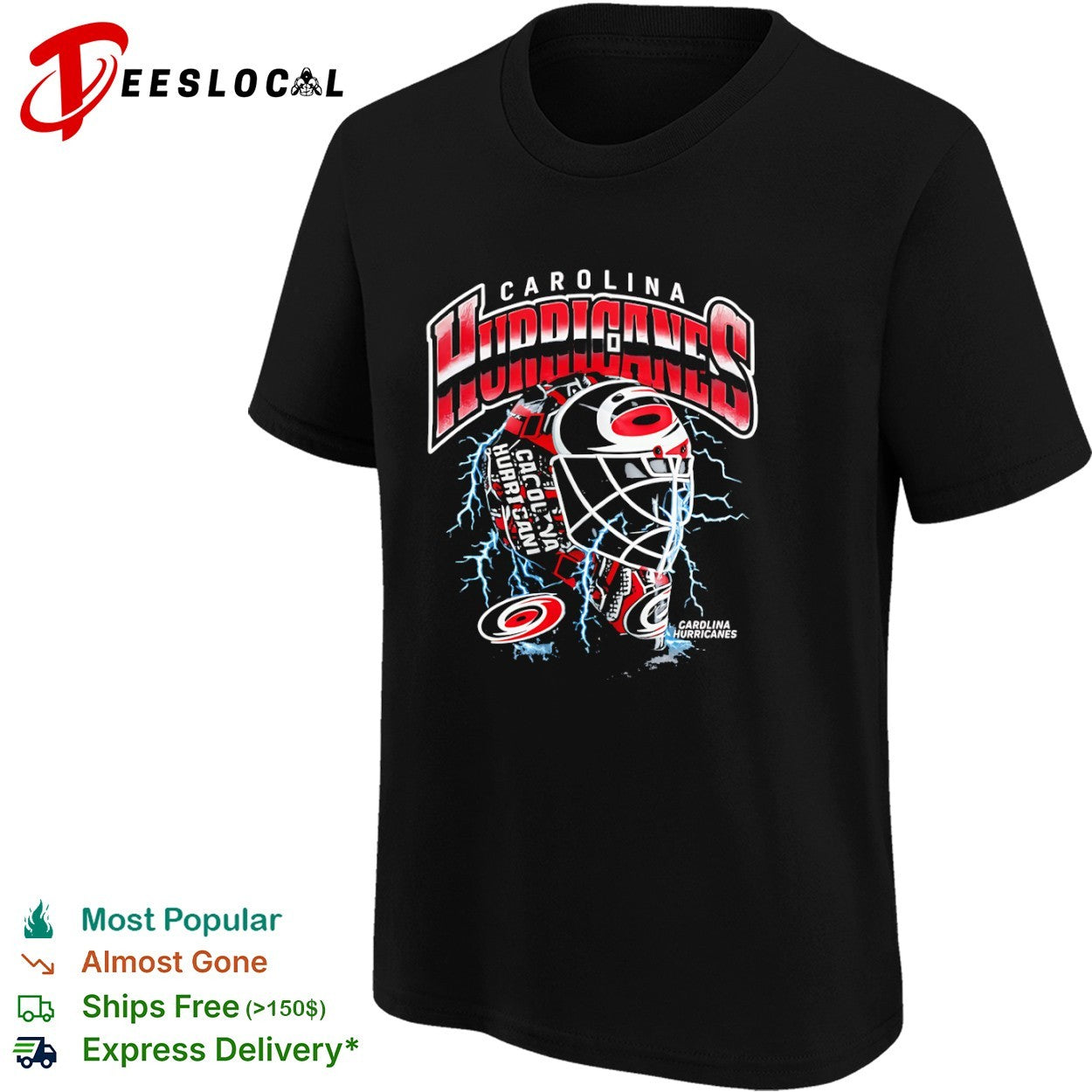 Carolina Hurricanes Goal Mask Lightning Logo NHL Hockey Shirt