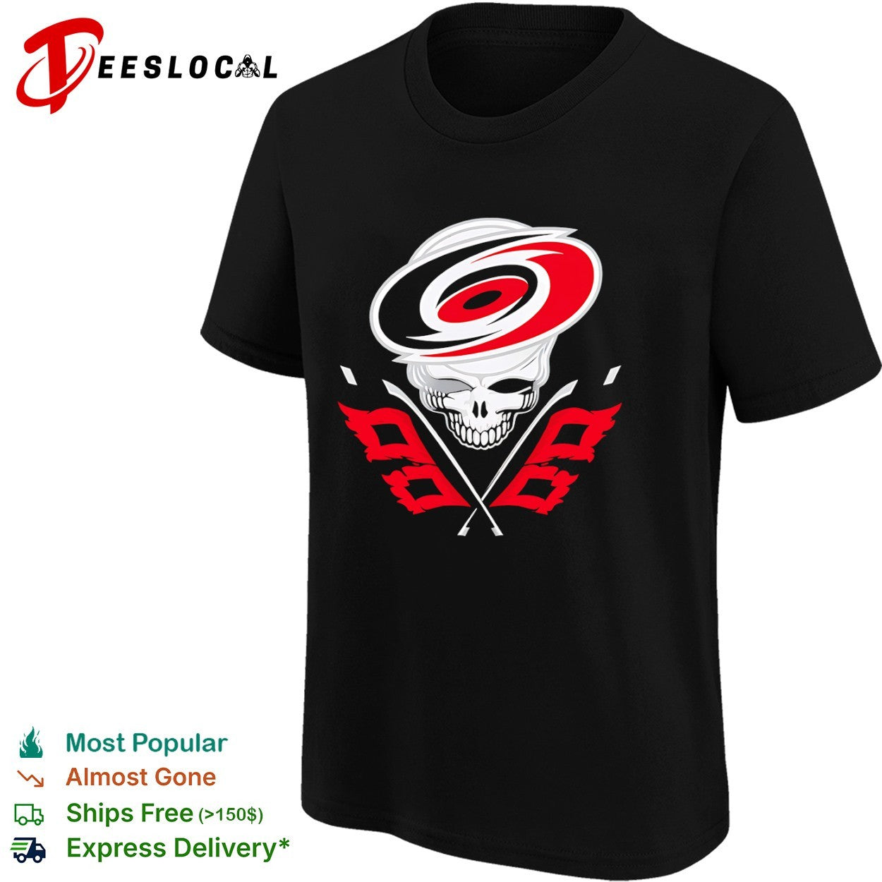 Carolina Hurricanes Grateful Dead Skull Ice Hockey Flag shirt