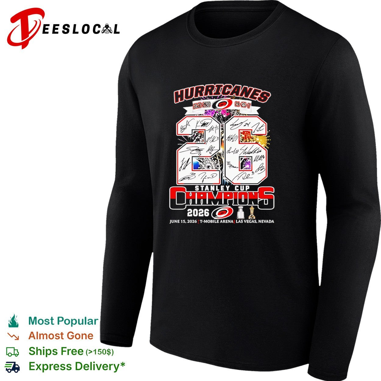 Carolina Hurricanes fireworks cup 26 Stanley Cup champions 2026 June 15 Las Vegas Nevada shirt