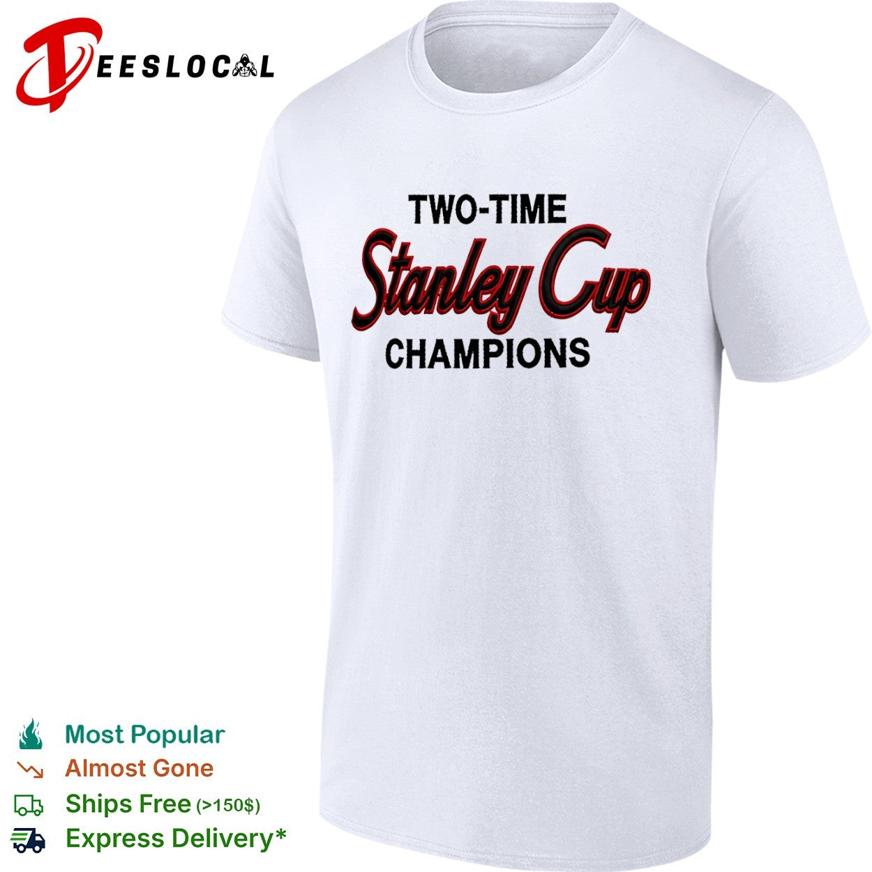 Carolina Hurricanes red text two time Stanley Cup champions shirt