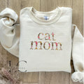 Cat Mom Floral Print Embroidered Sweatshirt - Stylish Pet Lover Apparel - Custom Cat Mom Jumper T-Shirts, Hoodie