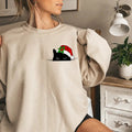 Cat Santa Christmas Sweatshirt, Cute Cat Sweatshirt, Black Cat Sweater, Cat Peeking Sweatshirt, Womens Cute Sweatshirt,...