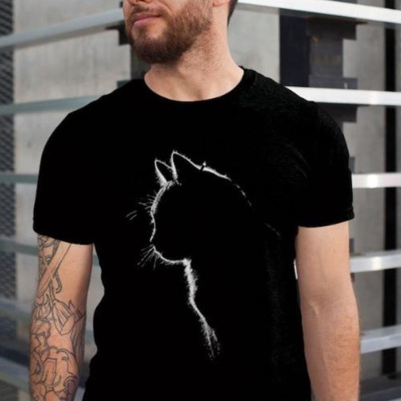 Cat Silhouette drawn black tshirt, unisex black tshirt Made in USA Hoodie, Sweatshirt | CiraTrend.com