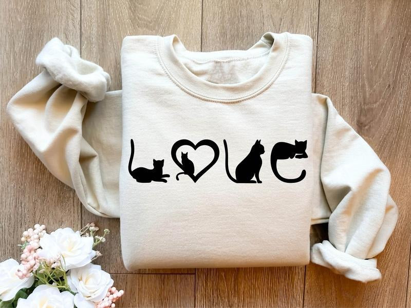 Cat Sweatshirt, Cat Love Shirt, Black Cat Mom Shirt, Gift For Cat Lover, Cat Lover Girls Shirt, Christmas Gift For Cat...