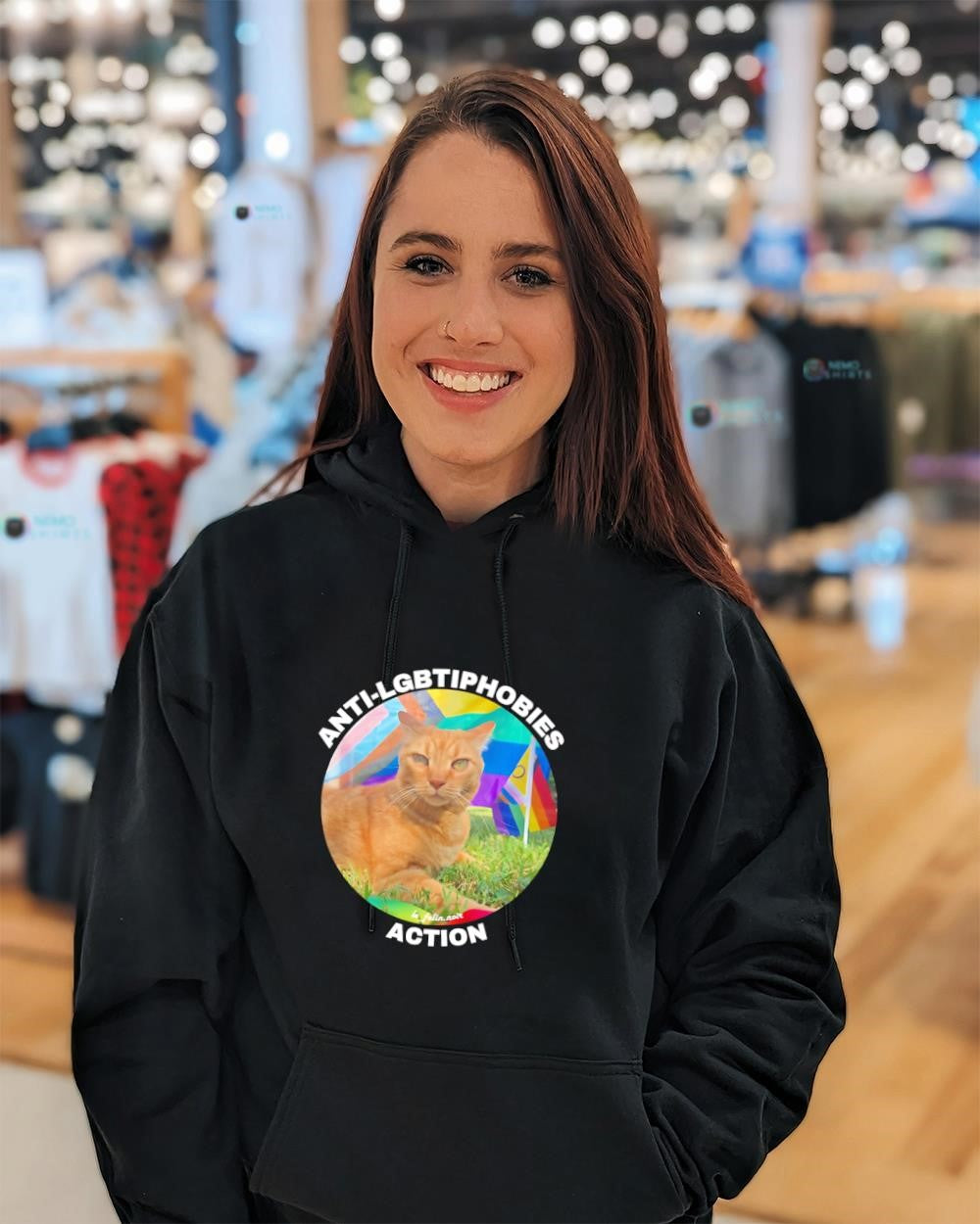 Cat anti-LGBTiphobies action Progress Pride flag shirt