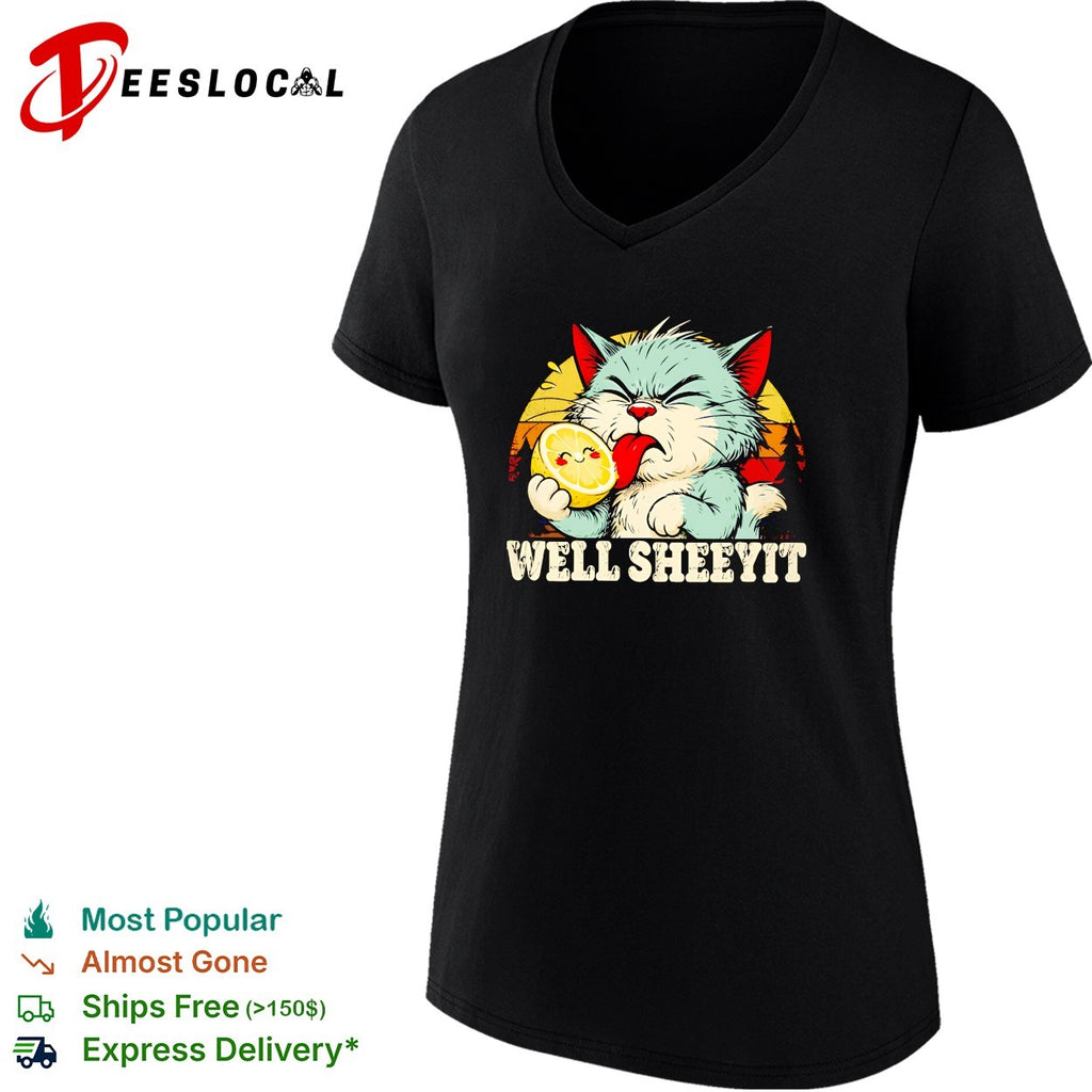 Cat eating lemon well sheeyit shirt