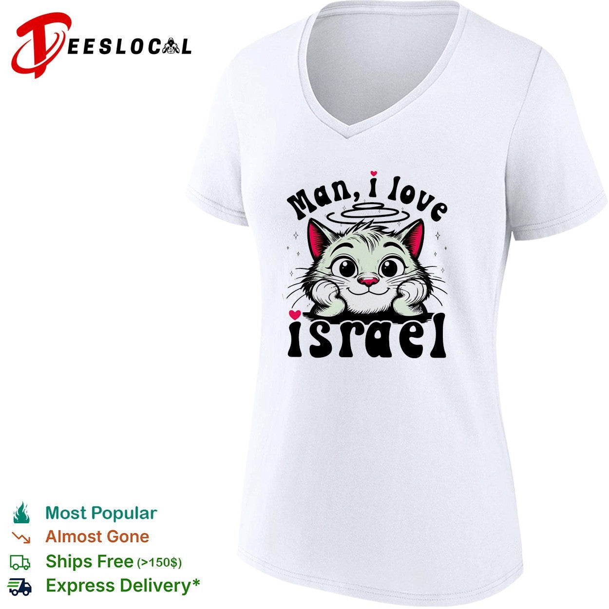 Cat resting chin on paws man I love Israel shirt