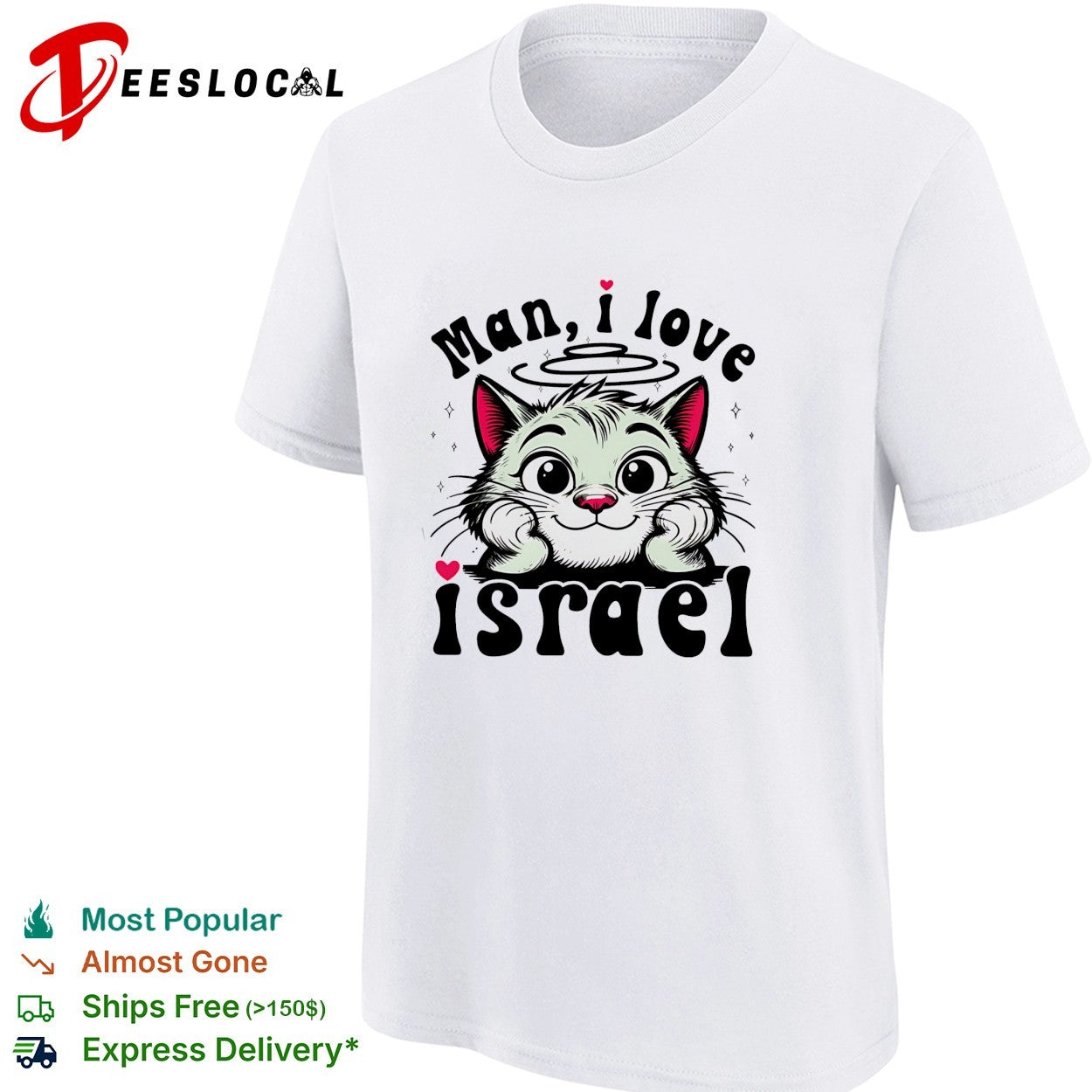 Cat resting chin on paws man I love Israel shirt