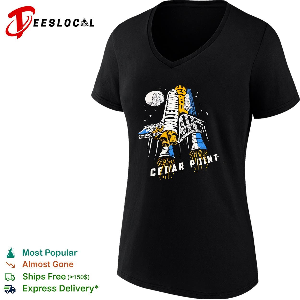 Cedar Point Millennium Force rocket ship roller coaster shirt