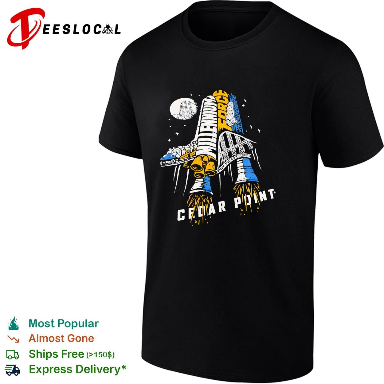 Cedar Point Millennium Force rocket ship roller coaster shirt