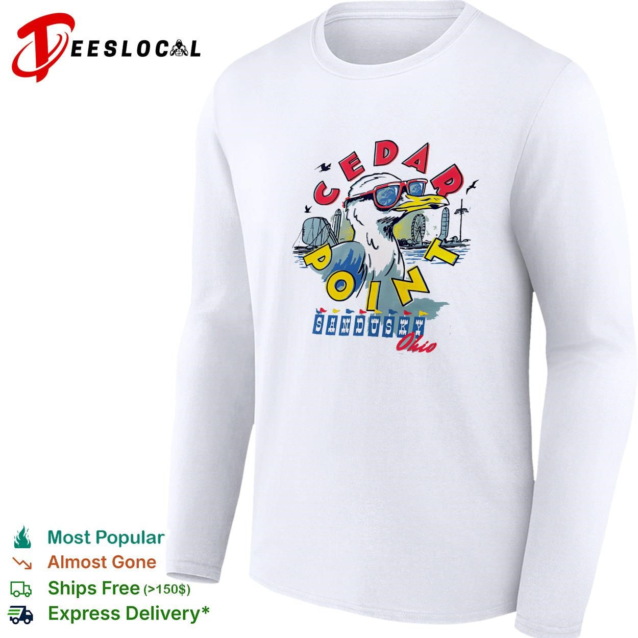 Cedar Point Sandusky Ohio seagull sunglasses amusement park shirt