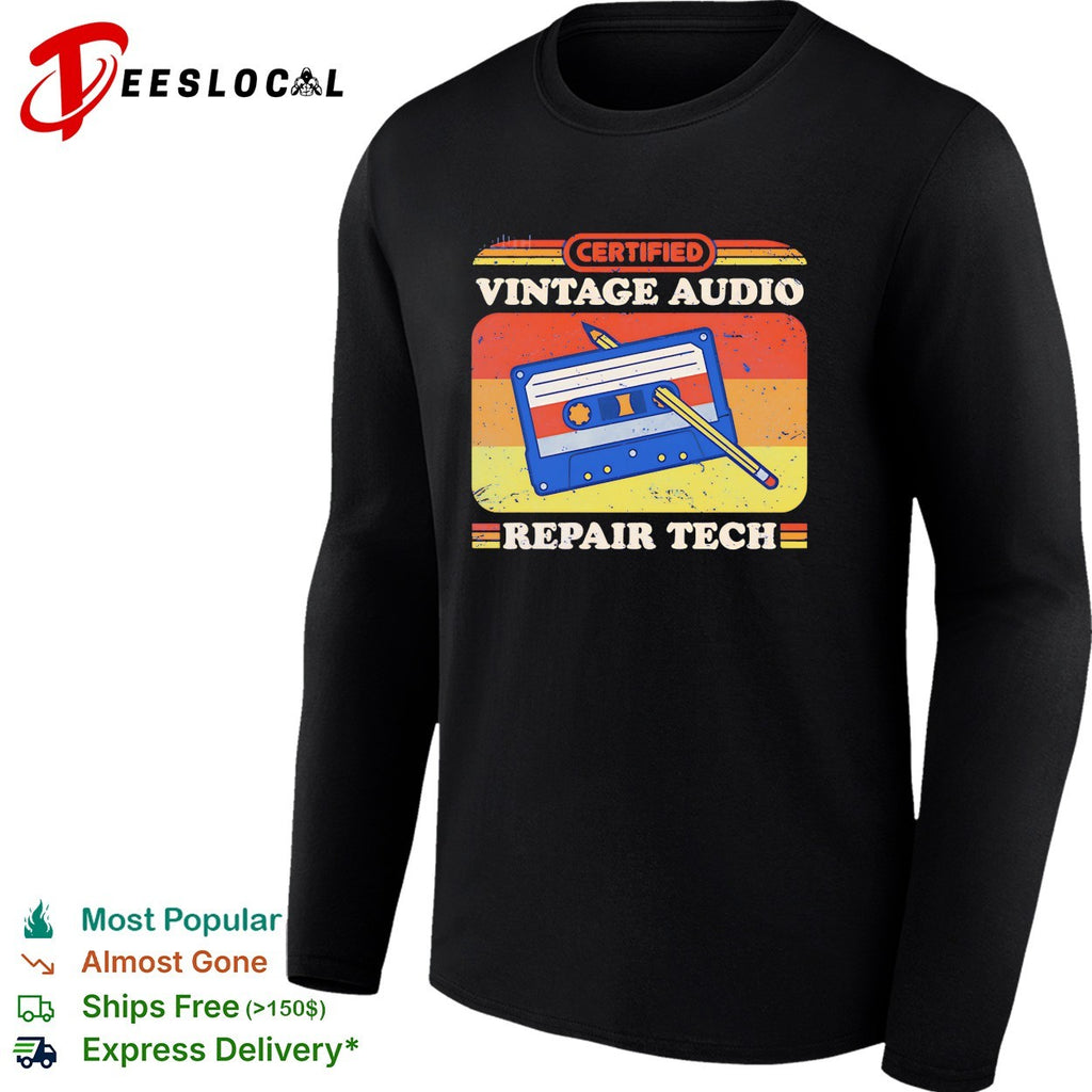 Certified vintage audio repair tech cassette shirt