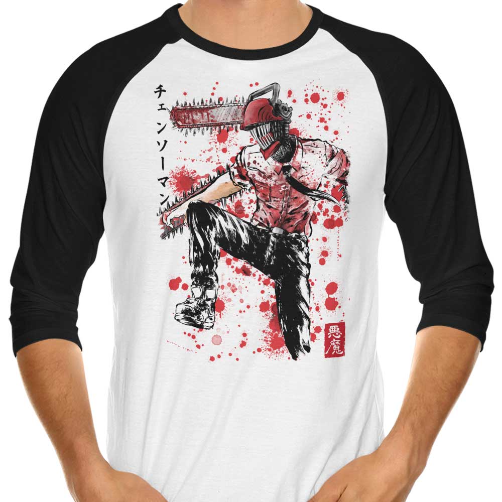 Chainsaw Sumi-e - 3/4 Sleeve Raglan T-Shirt Hoodie, Sweatshirt | CiraTrend.com (Image 1)