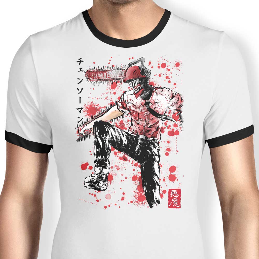 Chainsaw Sumi-e - Ringer T-Shirt Hoodie, Sweatshirt | CiraTrend.com (Image 1)