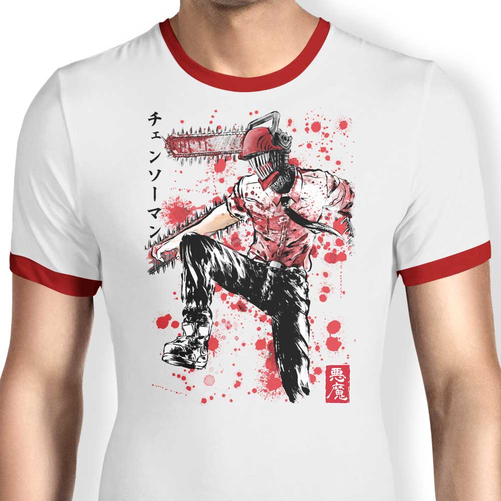 Chainsaw Sumi-e - Ringer T-Shirt Hoodie, Sweatshirt | CiraTrend.com (Image 3)