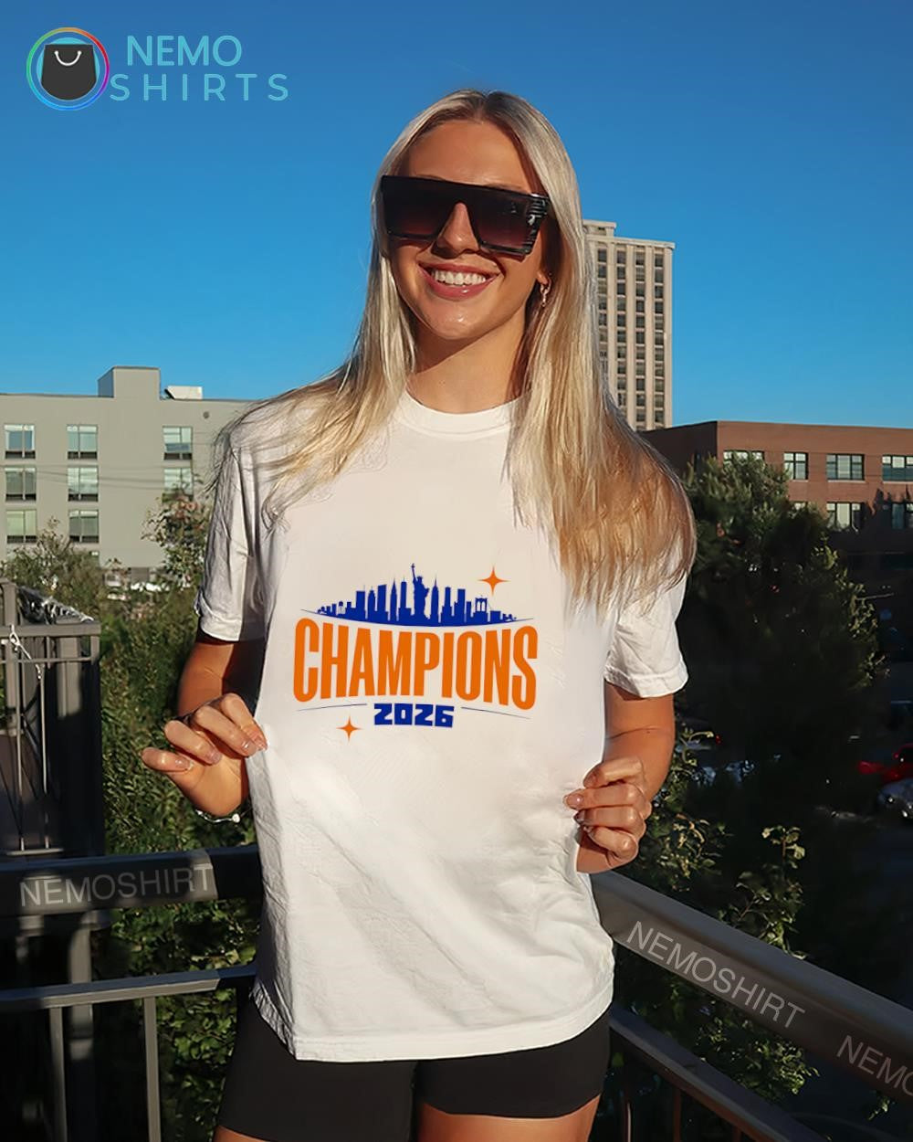 Champions 2026 New York Knicks in 4 skyline graphic shirt
