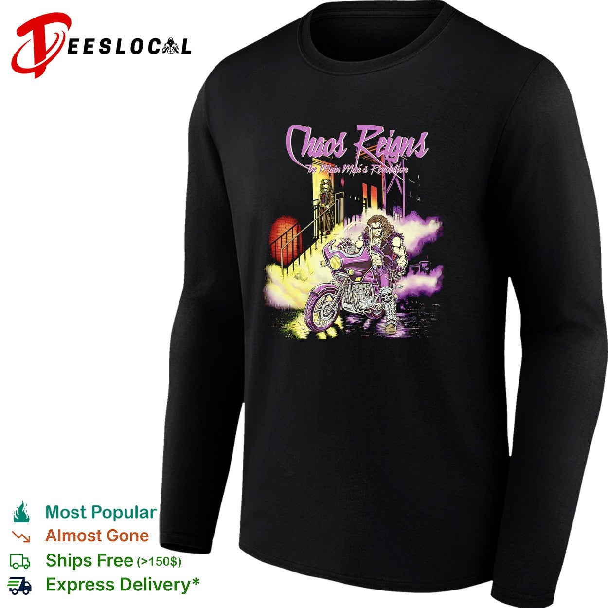 Chaos reigns biker grim reaper shirt