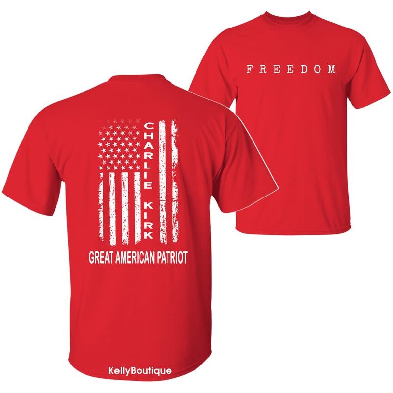 Charlie Kirk Freedom A True American Patriot with US Flag Graphic T-Shirt, Wear Red on October 14th as Charles James Kirk...