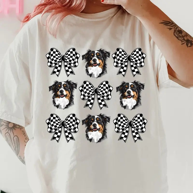 Checkered Bows & Australian Shepherd Shirt ~ Unisex Apparel Relaxed Fit Printed In The USA Clothing Womenswear Casual...