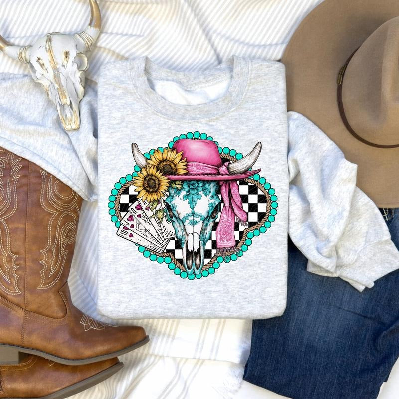 Checkered Cow Skull DTF Transfers - THIS IS NOT A SHIRT Hoodie, Sweatshirt | CiraTrend.com