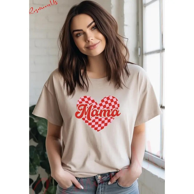 Checkered Mama Heart Shirt Mama Shirt Mothers Day Gift Mom Life Shirt Mom Gift Womens Shirt Womens Valentines Day Shirt...