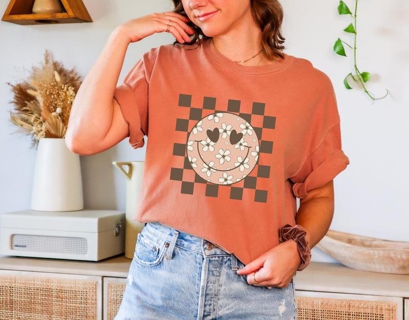 Checkered Shirt Oversized Shirt Mama Shirt Checkered Smiley Shirt Comfort Color Tee Positive Shirt Inspirational Shirt ...