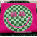 Checkered Smiley Shamrock Sweatshirt | Hot Pink Sweatshirt T-Shirts, Hoodie | CiraTrend.com