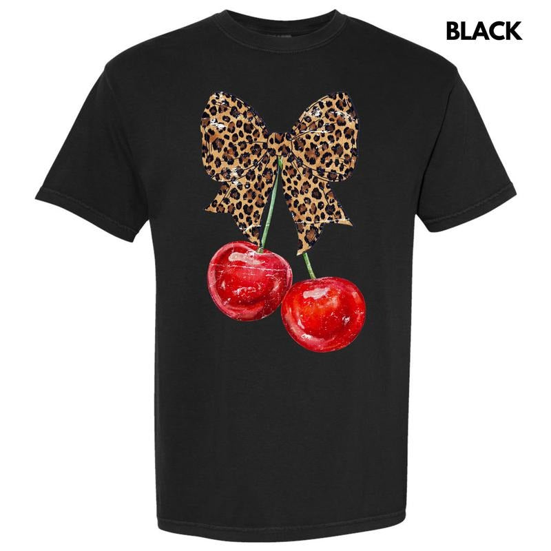 Cheetah Bow Cherries Comfort Colors T-Shirt 'NLB' Hoodie, Sweatshirt | CiraTrend.com
