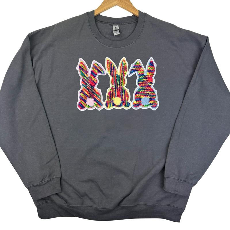 Chenille Bunnies Patch Sweatshirt -- CHARCOAL T-Shirts, Hoodie | CiraTrend.com