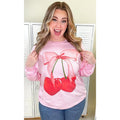 Cherry Bow Long Sleeve Graphic T-Shirt Hoodie, Sweatshirt | CiraTrend.com