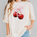 Cherry Bow T-Shirt, Aesthetic Shirt, Coquette Bow Shirt, Cherry Girly Tee, Shirts For Women, Gift For Her, Pink Bow...