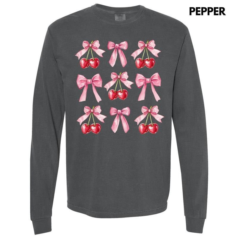 Cherry Collage Coquette Long Sleeve Comfort Colors T-Shirt 'NLB' Hoodie, Sweatshirt | CiraTrend.com
