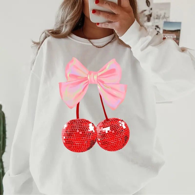 Cherry Disco Valentines day Crewneck ~ Sweatshirt Unisex Apparel Relaxed Fit Printed in the USA Clothing Womenswear...